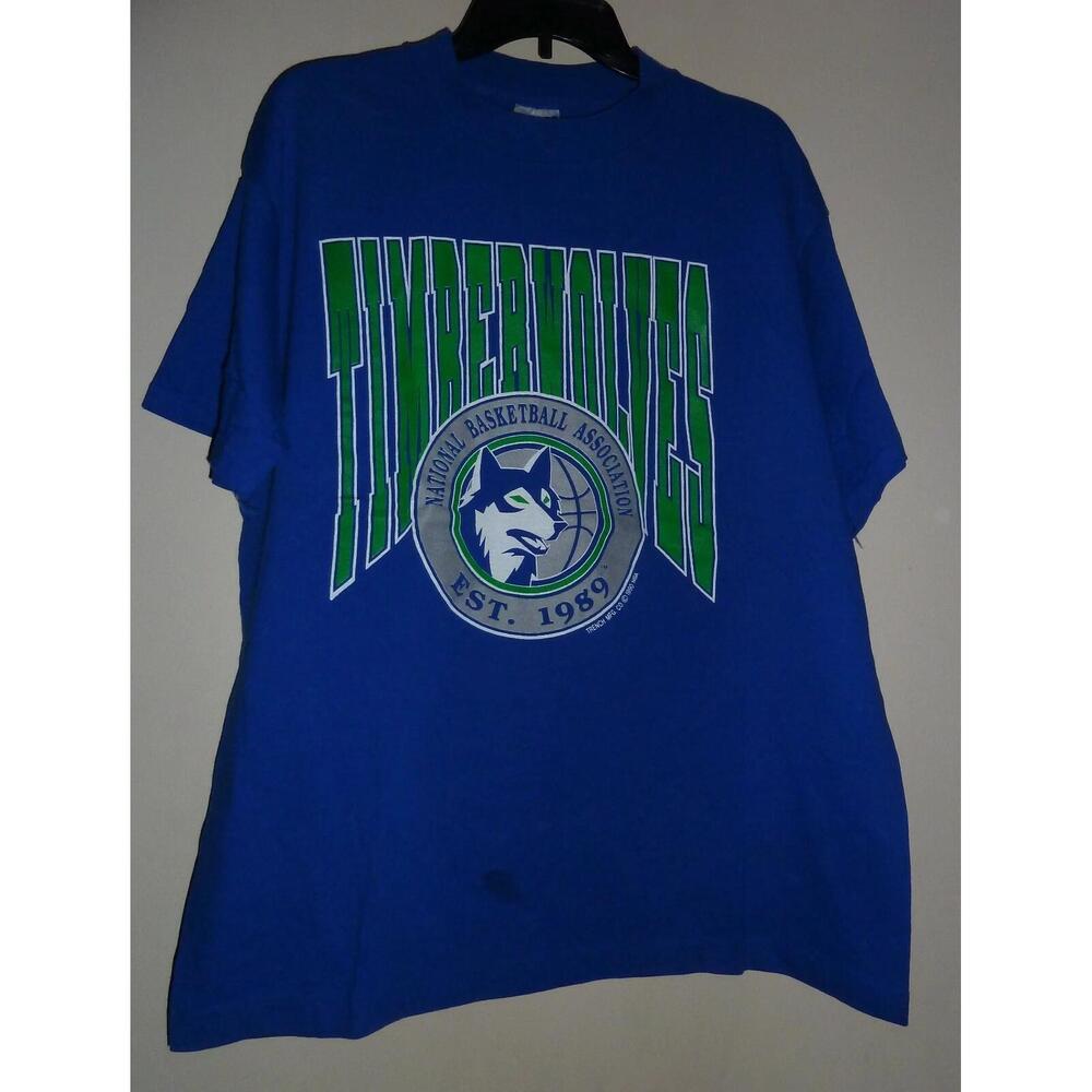1990 Trench Minnesota Timberwolves  Blue T-Shirt Mens